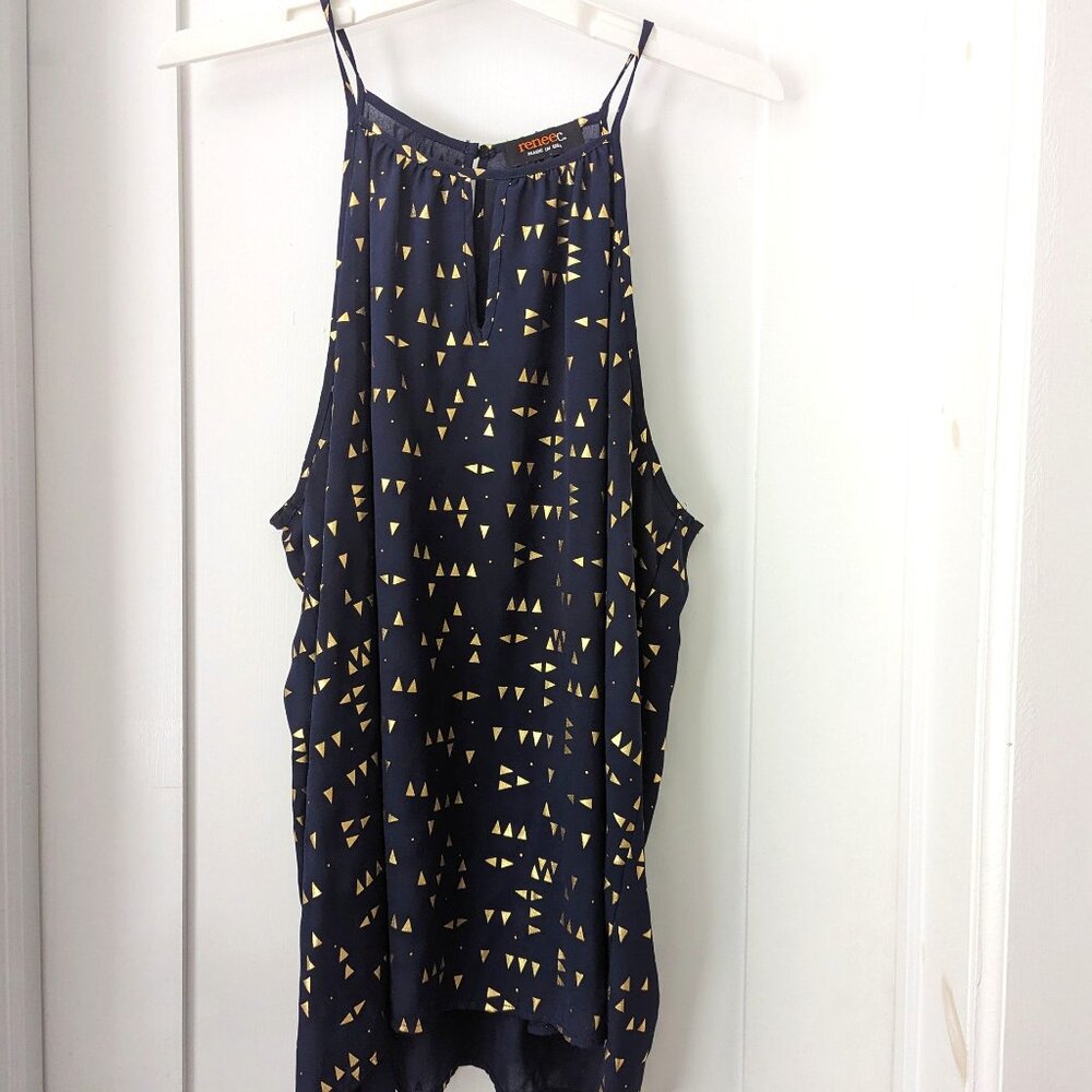 Blue tank with gold accents